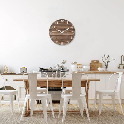 XFM Large Farmhouse Wall Clock Battery Operated 16 Inch Brown Wood Wall Clock Silent Non Ticking Rustic Wooden Wall Clocks for Kitchen Living Room Bedroom Decor