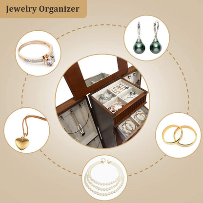 OFFICEJOY Jewelry Armoire Cabinet, Wooden Standing Jewelry Box w/ 7 Drawer, 2 Side Door, Flip Top Mirror, 12 Necklace Hook, Tall Jewelry Storage Chest for Women