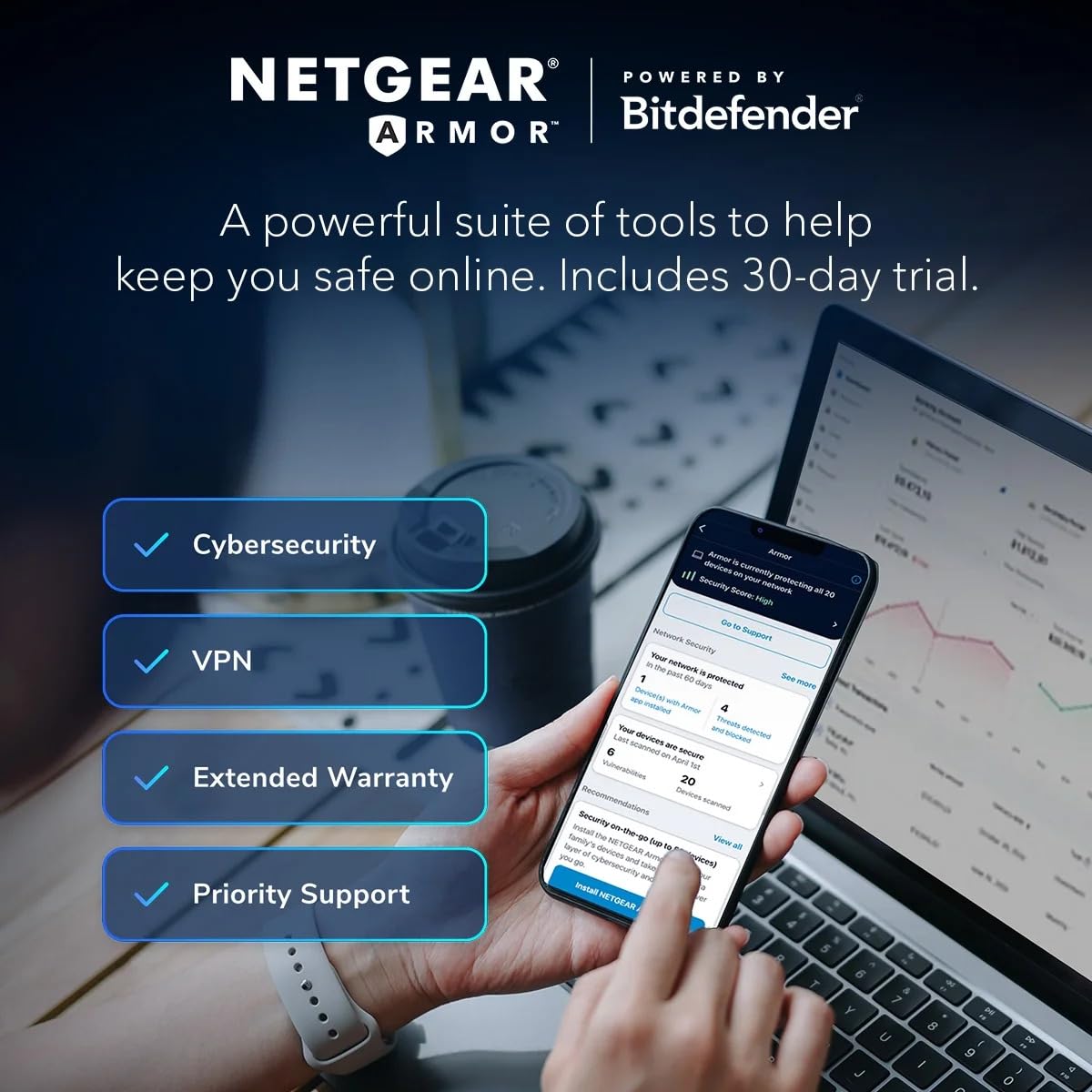 NETGEAR Nighthawk WiFi 6 Router (RAX29) - Security Features, Dual-Band Gigabit Router, AX2400 Wireless Speed (Up to 2.4 Gbps), Covers Up to 2,000 sq.ft. and 20 Devices