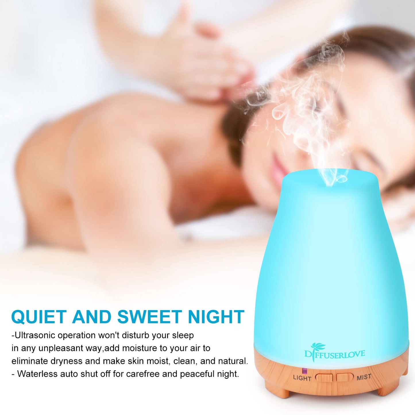 Diffuserlove Essential Oil Diffusers 200ML Remote Control Ultrasonic Mist Humidifiers BPA-Free Aromatherapy Diffuser with 7 Color Lights, Auto Shut-Off for Bedroom Office Kitchen