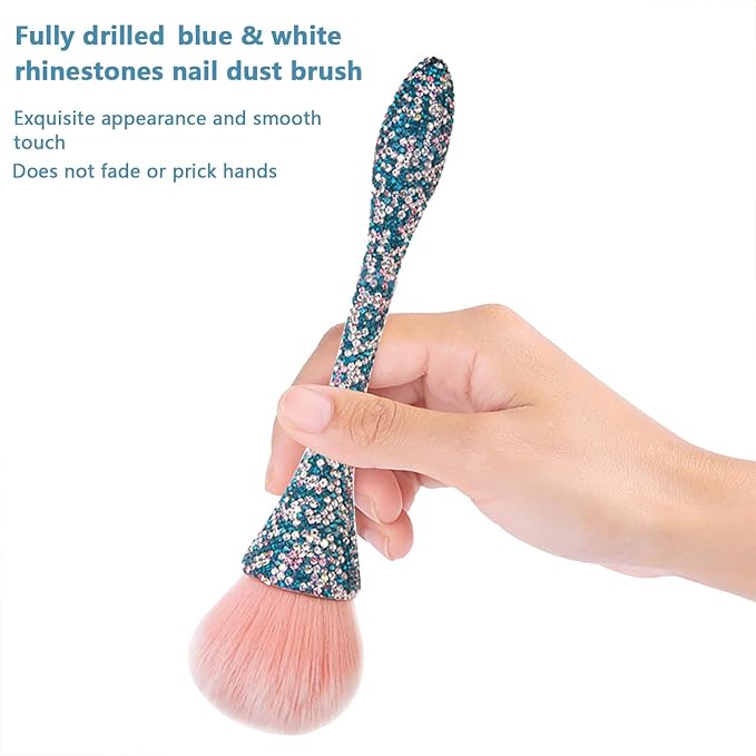 WOKOTO 1pcs Blue Shiny Rhinestone Nail Art Dust Brushes