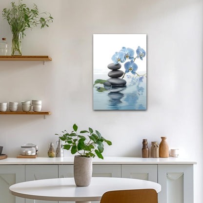 CXHOSTENT Spa Bathroom Wall Art Blue Orchid Flowers and Zen Stones on Water Pictures Print on Canvas Framed Artwork for Yoga Zen Room Decor (Zen-3, 12.00"x18.00")