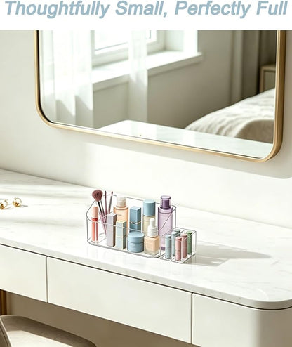 Makeup Tray Holder Organizer Cosmetic Display Case Tabletop Desktop Vanity Countertop Bathroom Wall Cabinet Medicine Storage Box 9 Dividers 2 Removable Women Ladies Girls Gifts Crystal Clear 1 PACK