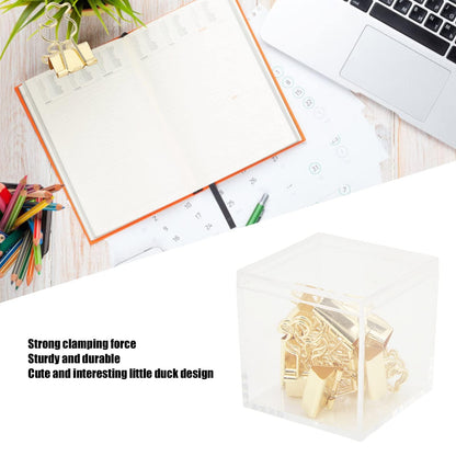 Mini Binder Clips, 20PCS Gold Binder Paper Clips Small Decorative Binder Clips Duck Shaped Binderclips with Storage Box for Planner, Office Desk Supplies