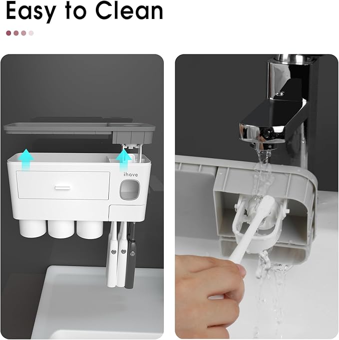 iHave Toothbrush Holders for Bathrooms, 3 Cups Toothbrush Holder Wall Mounted