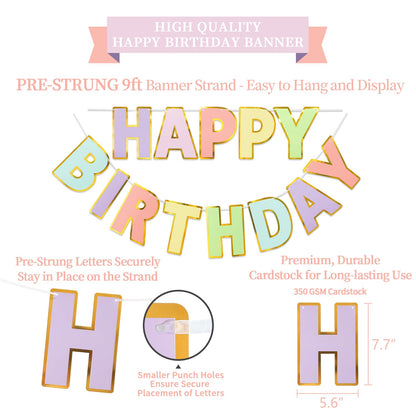 LITAUS Pastel Birthday Decorations Kit - 17-Piece Set with Pre-Strung Happy Birthday Banner, Honeycomb Balls, Garland & Swirls | Macaron Theme Party Supplies for Women Girls Kids, Teens Adults