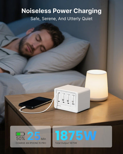 Gitryin 12-in-1 Desktop Charging Station with 3 Retractable Type-C Chargers and 1 Lightning Charger, 160W USB-C Charging Hub with 33.5in Cable, 4 AC, 1 USB A Port, 3 USB C Ports, White