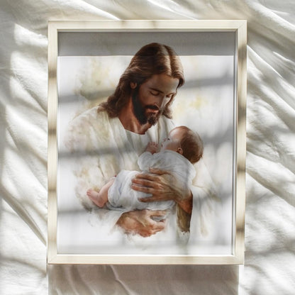 Christian Decor Baby Nursery Decor - Jesus Wall Art - Baby Room Print - Christian Wall Art & Decor - Nursery Wall Art for Kids Room - Baby Girl Bedroom, Baby Boy Bedroom Religious Art Spiritual