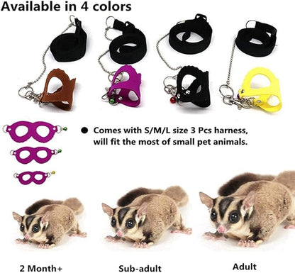 3 Pack Rat Harness and Leash Set - Adjustable Traction Rope Strap Anti-Biting Chain Rope, Small Animal Training Walking Vest Leash for Fancy Rat Mouse Gerbil Hamster Sugar Glider Birds Reptile (Black)