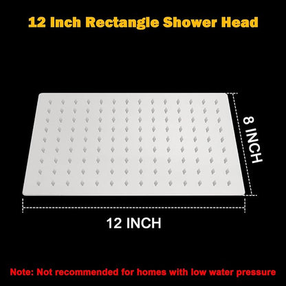 NearMoon Rain Shower Head, High Flow Stainless Steel Rainfall Shower, High Pressure Design, Awesome Shower Experience Even At Low Water Flow (12 Inch Rectangle, Chrome Finish)