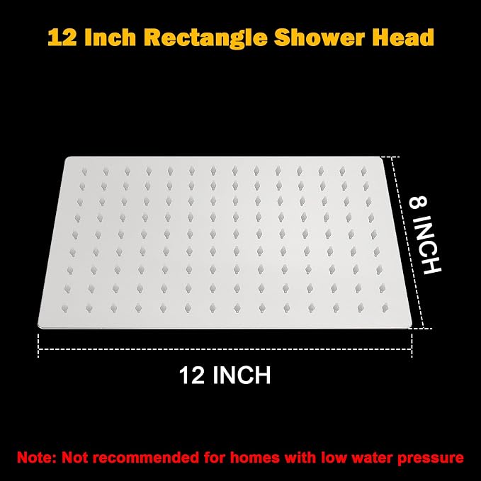 NearMoon Rain Shower Head, High Flow Stainless Steel Rainfall Shower, High Pressure Design, Awesome Shower Experience Even At Low Water Flow (12 Inch Rectangle, Brushed Nickel)
