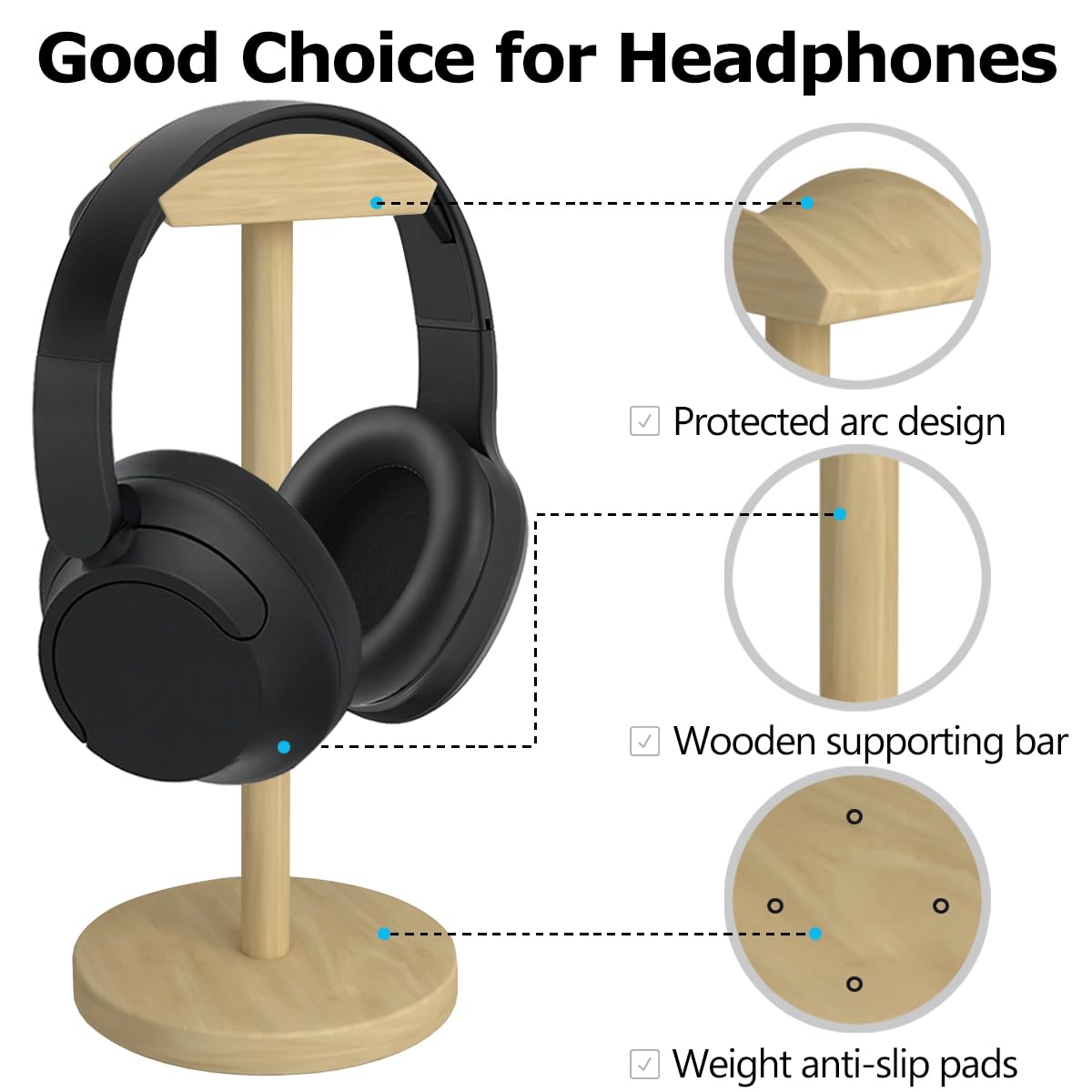 Cyfromt Headphone for Desk Hanger Holder Organizer Keeper Racks Storage Mount Gaming Headset Stand Premium Functional Craftmanship Headset Stand (Wood Tone)