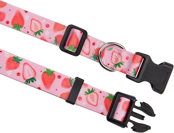 MarukoPet Dog Collar, Adjustable for Small Medium Large Dogs Puppy, Cute Design with Bohemia Floral Tribal Geometric Patterns Boys Girls Dog Collar(Strawberry-M)