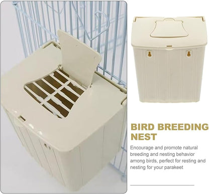 Mikikit Bird Breeding Box Plastic Nest with Hinged Lid for Cockatiels Parakeets and Lovebirds Cage Mounted Breeding Resting Box 5.11X5.11X3.93 Inches