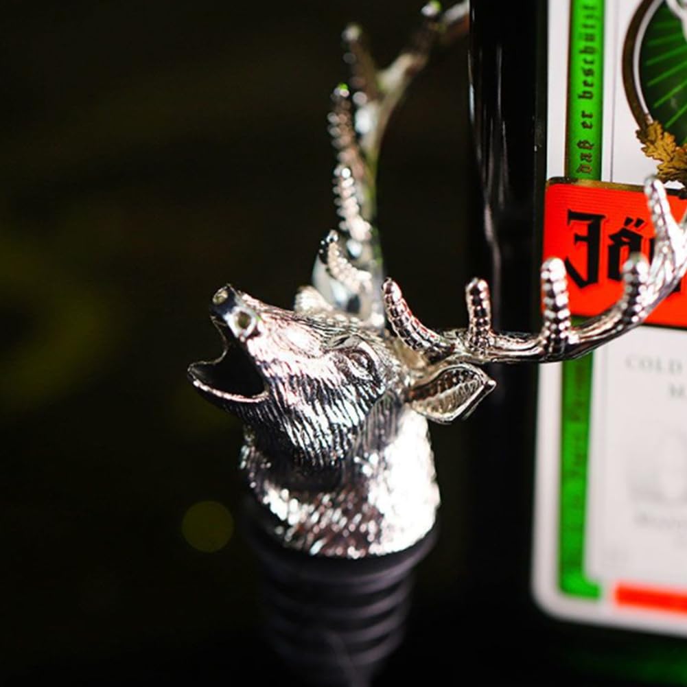 Zinc Alloy Animal Bar Liquor Bottle Pourer Liquor Pour Spout Sdjdhej 1Pcs Deer Head Bottle Tipping Nozzle Silicone Stoppers for Christmas and Halloween Decorations (Deer head)