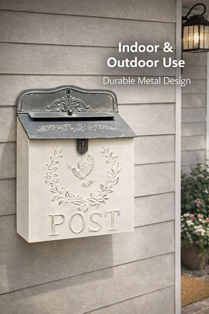 I Vintage Style Post Box I Nostalgic Charm Home Decor I Farmhouse Design I 15.9" Height x 11" Wide (White Rectangular Bird)