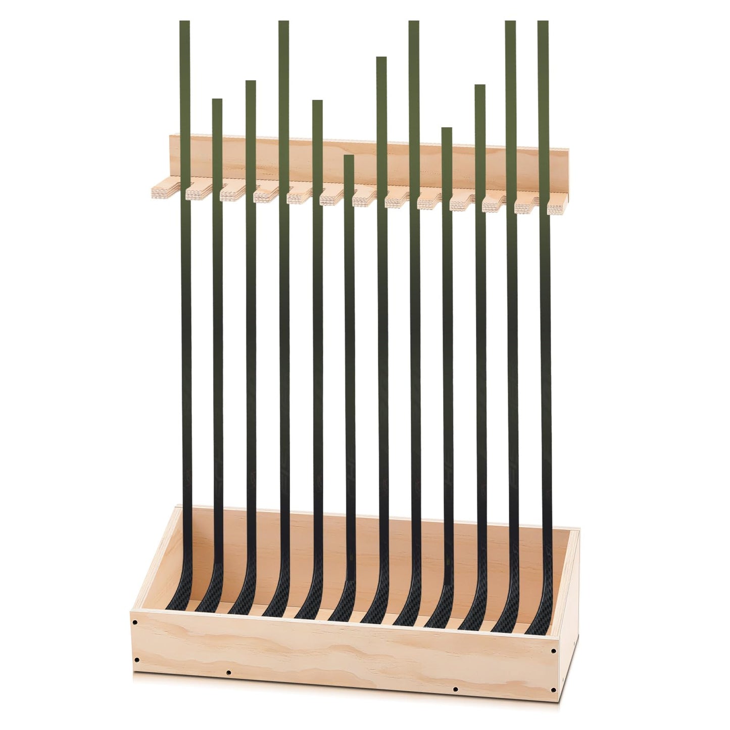 Leinuosen 2 in 1 Hockey Stick Holder Wall Mount for Garage Hockey Stick Wooden Rack Ice Organizer Storage with Vertical Display Large Capacity Organizer Holds up to 12 Sticks for Player Gifts