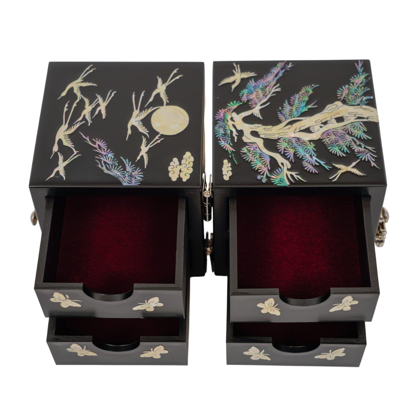 February Mountain Mother of Pearl Sea Shell Inlaid Wooden Cube Jewelry Organizer Box - Perfect for, Bracelets, Trinkets, Watches, Earrings, Chains & Accessories