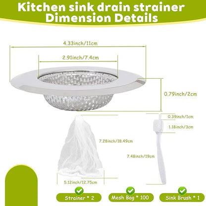 2pcs Sink Strainer for Most Kitchen Sinks Drain, Upgrade Stainless Steel