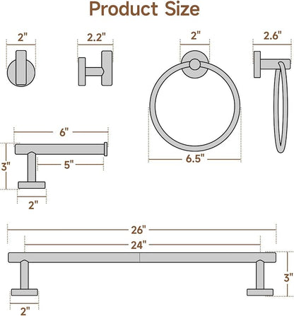 USHOWER Brushed Gold Bathroom Accessories Set, 24-Inch Towel Bar Set Wall Mounted, Durable SUS304 Stainless Steel Bathroom Hardware Set, 8-Piece
