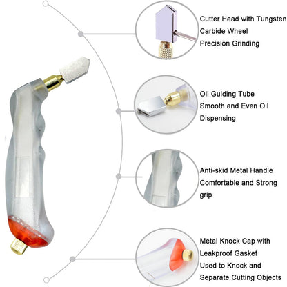 Puwany Glass Cutting Tool Kit,Glass Cutters Tools Set with Oil Feed Glass Cutter Glass Running Pliers Breaker Pliers, Glass Cutting for Stained Glass Mosaic Tiles Mirrors,Zipper Package
