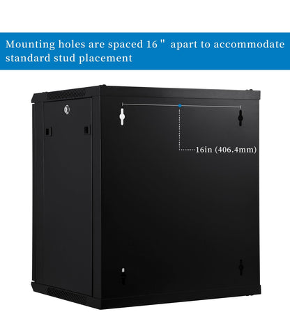 RackPath 12U Wall Mount Network Rack Cabinet – Quiet Cooling Fan, Locking Glass Door, 17.7" Deep (450mm), Removable Locking Side Panels, Fits 19" IT & A/V Equipment
