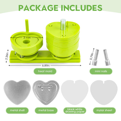 Heart Shaped Button Maker Interchangeable Die Mold 58 MM for Slide Rail Button Maker Machine Button Part Supplies Accessories for Pin Press Machine