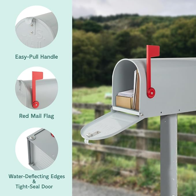 Mailboxes for Outside, Galvanized Steel Medium Metal Mailbox, 20 x 8.7 x 6.7 Inches, Grey