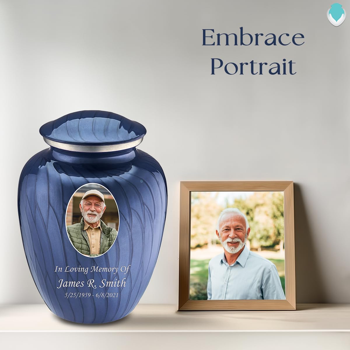 Geturns - Adult Custom Cremation Urns for Human Ashes I Large Pearl Cobalt Blue Photo Funeral Urn for Female and Male I 200 lbs