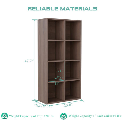 OSCHF 8-Cube Storage Shelf Bookcase - Wooden 4-Tier Floor Standing Open Bookshelf for Home and Office, Cuby Orgainzer, Walnut