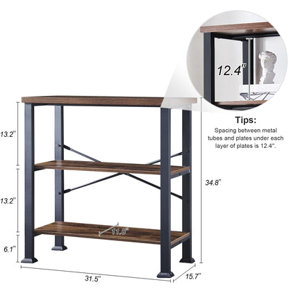 HOMBAZAAR 3 Tier Bookshelf,Rustic Brown Industrial Book Shelf,Engineered Wood and Metal Small Bookcases,Low Shelf Bookcase for Living Room,Office,Bedroom and Kitchen