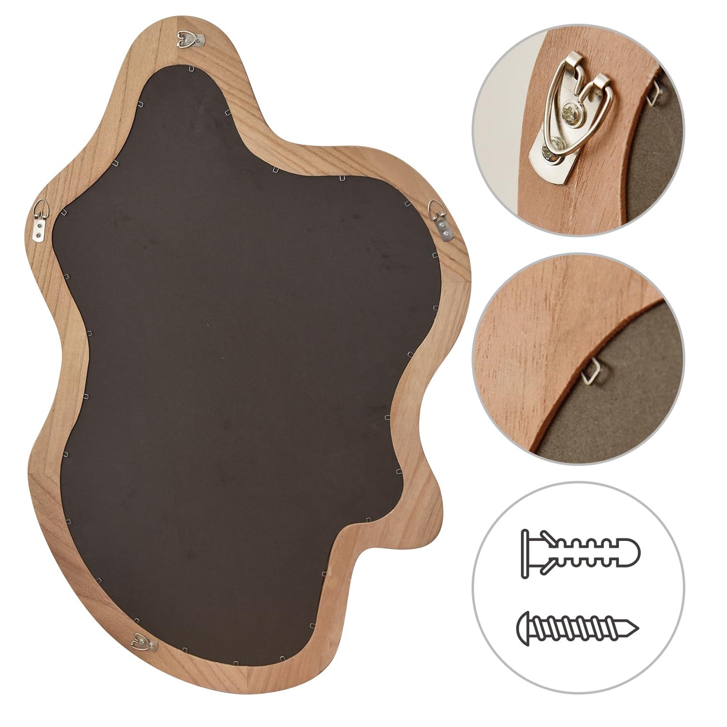 sawsile Irregular Wall Mirror,21""x 32""Asymmetrical Mirror Wood,Wooden Framed Wall Mirror,Modern Large Vanity Bathroom Mirror,Walnut Wavy Mirror for Entryway,Bedroom,Living Room,Washroom, Brown a