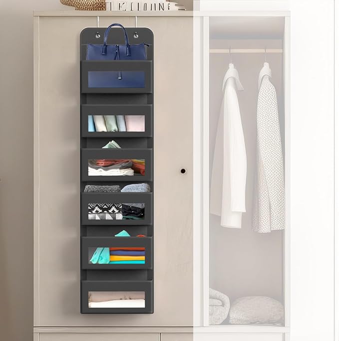 Simple Houseware 6 Clear Window Pocket Over Closet Door Storage Hanging