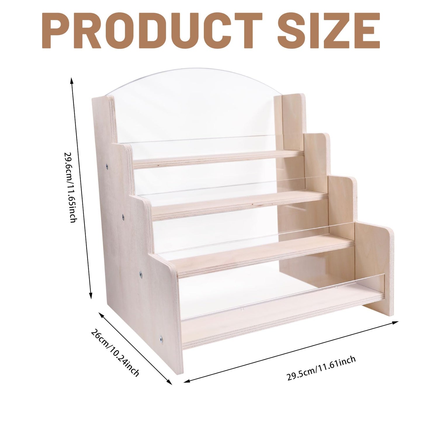 GLOBLELAND 4-Tier Wooden Greeting Card Display Stand Portable Card Display Rack Card Organizer Rack for Vendors Postcards Brochure Photos Sticker Retail Stickers Bookmark 10.2x11.6x11.6 inch