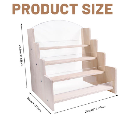 GLOBLELAND 4-Tier Wooden Greeting Card Display Stand Portable Card Display Rack Card Organizer Rack for Vendors Postcards Brochure Photos Sticker Retail Stickers Bookmark 10.2x11.6x11.6 inch