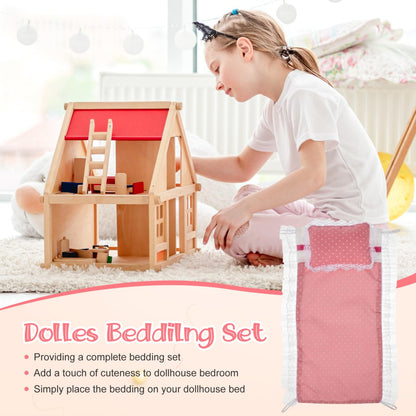 Abaodam Doll House Bedding Set Miniature Bedroom Accessories with Pillow and Bed Sheet for 1/12 Scale Doll Furniture Soft Cloth Mini Bed Kit for Dollhouse Decoration