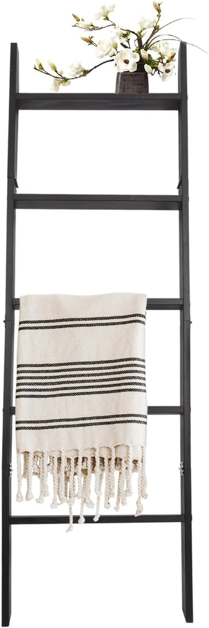 5-Tier Blanket Ladder – 4.8 Ft Wall Leaning Quilt Rack, Farmhouse Blanket Storage for Living Room, Bedroom & Bathroom – Rustic Decorative Wooden Towel & Quilt Holder, Easy to Assemble
