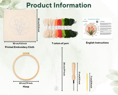 DS. DISTINCTIVE STYLE 2Pcs Embroidery Kits for Beginners,DIY Embroidery Starter Kit,Beginner Cross Stitch Kits for Adults with Instructions,Pattern,Yarns,Hoops,Threader Tools (Sunflowers&Tulips)