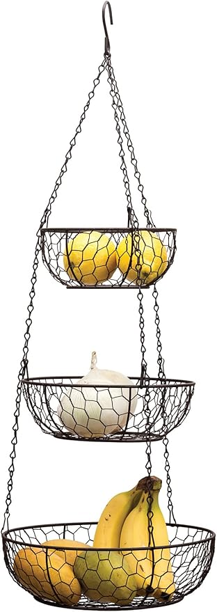 RSVP International Hanging Storage Collection 3-Tier Baskets, Bronze Chicken
