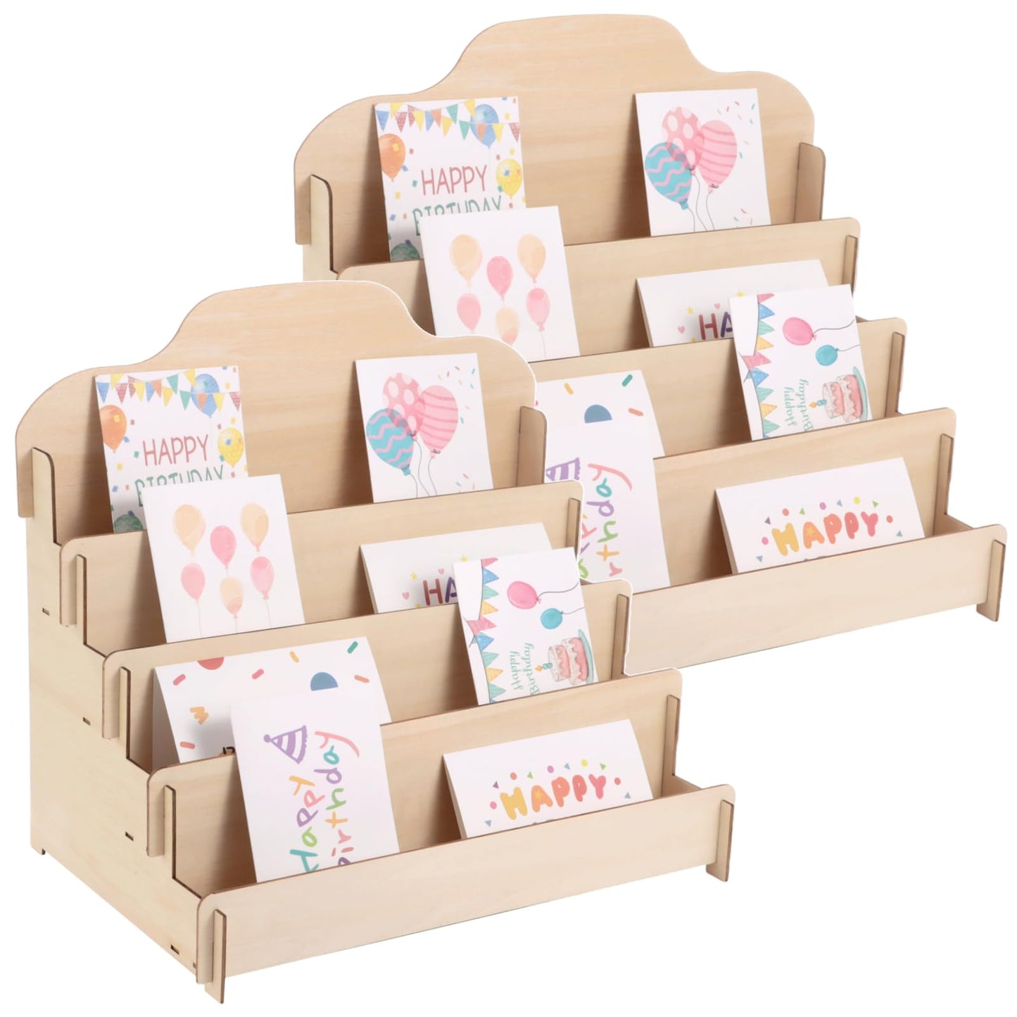 Anjetan 2 Pcs Greeting Card Display Stands, 4-Tier Wooden Ladder Racks, Large Card Holders, Sticker Organizer Stands for Postcards, Photos, Letters, Ideal for Home, Store Counter, Bookstore
