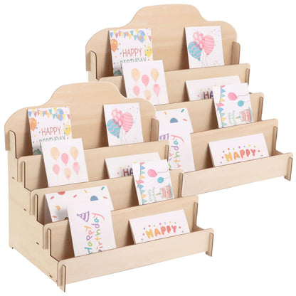 Anjetan 2 Pcs Greeting Card Display Stands, 4-Tier Wooden Ladder Racks, Large Card Holders, Sticker Organizer Stands for Postcards, Photos, Letters, Ideal for Home, Store Counter, Bookstore