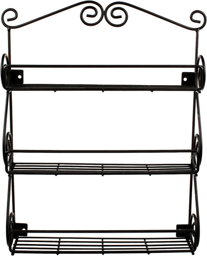FitWell Scroll Wall Mount Spice Rack, 3-Tier, Traditional Spice Rack Cabinet & Kitchen, Beauty & Nail Polish Organizer for Bathroom, Scroll Wall-Mounted (Black)