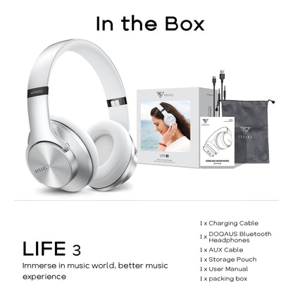 DOQAUS Bluetooth Headphones Over Ear, 90H Playtime, 3 EQ Modes, HiFi Audio, ENC Mic, Reinforced Durable Frame & Soft Earpads for Extended Wear, Phone, PC, Travel