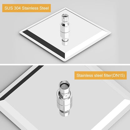 BESy 8 Inch Rain Shower Head, 8" Square Rainfall & High Pressure Stainless Steel Bath Shower Head, 1/16" Ultra Thin, Waterfall Full Body Coverage with Silicone Nozzle, Polished Chrome