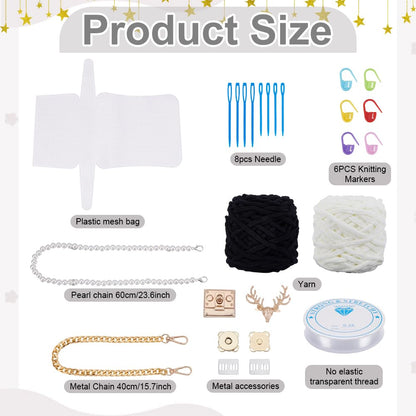 FREEBLOSS 2 Set DIY Plastic Canvas Mesh Bag Kit Blank Mesh Canvas Sheets for Embroidery Needlepoint Craft Kit Knit and Crochet Projects Handbag Making Accessories, Black and White