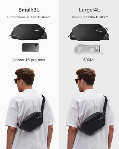 Inateck Sling Bag X, Multi-pocket Crossbody Shoulder Chest Bag with Adjustable Shoulder Strap, Water-resistant Waist Fanny Pack for Men, Women, Travel, Daily Use, Cycling, Hiking, Black, Large