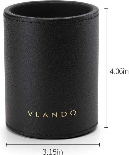 Vlando Office Desk Organizer Leather Desktop Organizer Caddy with Drawer for Storing Desktop Supplies and Accessories (Black Set)