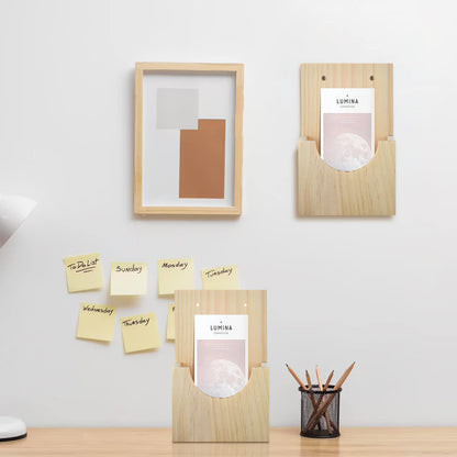 2-in-1 Wooden Wall Mount Pamphlet Holder - Hanging Display Stand for 4x6 Flyers & Trifold Brochures - Ideal for Office