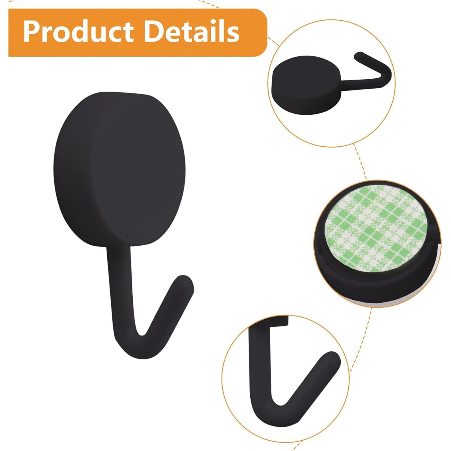 MOROBOR Self Adhesive Hooks, 60pcs Heavy Duty Plastic Hooks Wall Key Hook Holders Stocking Holder for Home Kitchen Bathroom Office Door (Black)