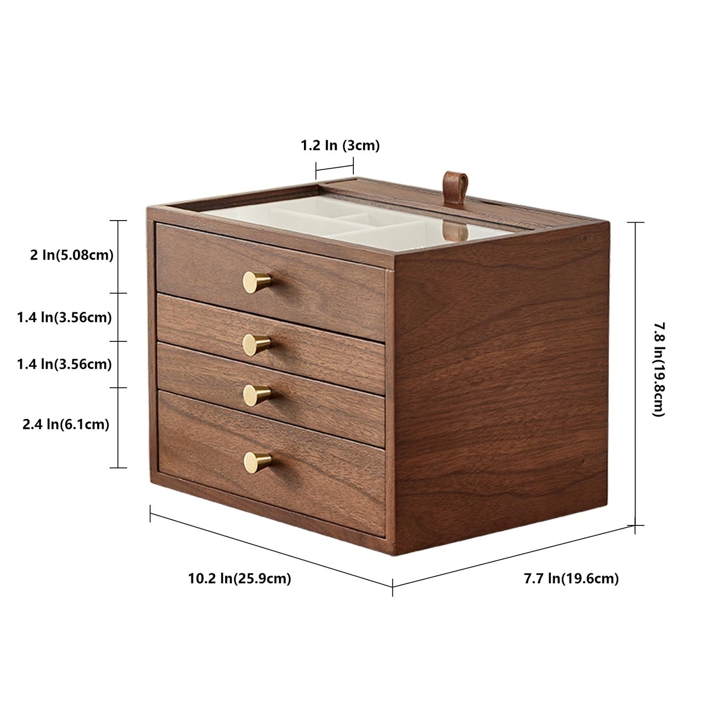 Homruilink Black Walnut Wooden Jewelry Box for Women 4 Layer with Glass Lid and Pull-out Necklace Storage Layer Watch Necklace Ring Earring Storage, Fathers Day Gift